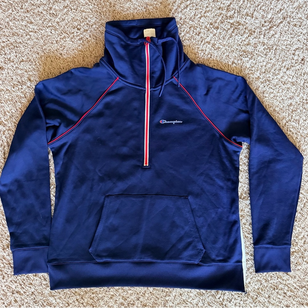 Champion Navy Half-Zip Pullover with Red Trim